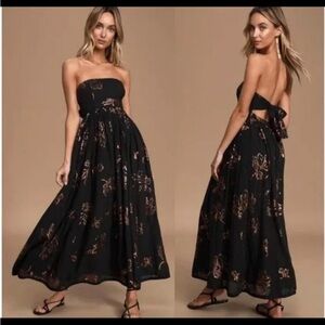 Free People Baja Babe Strapless Midi  Black Combo Copper Foil Sz   Ret $168 EUC